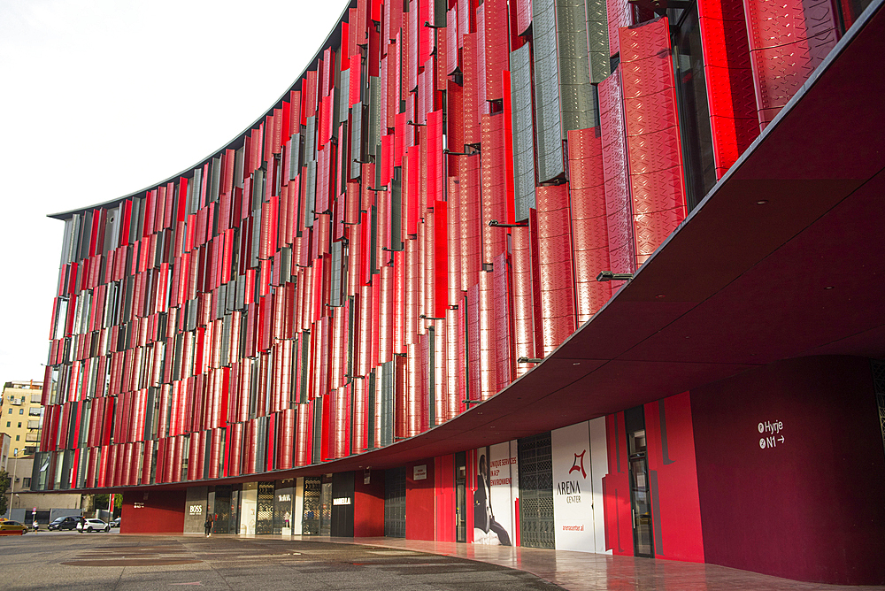 Facade of Arena Shopping Center including the Air Albania Stadium, Tirana, Albania, Europe