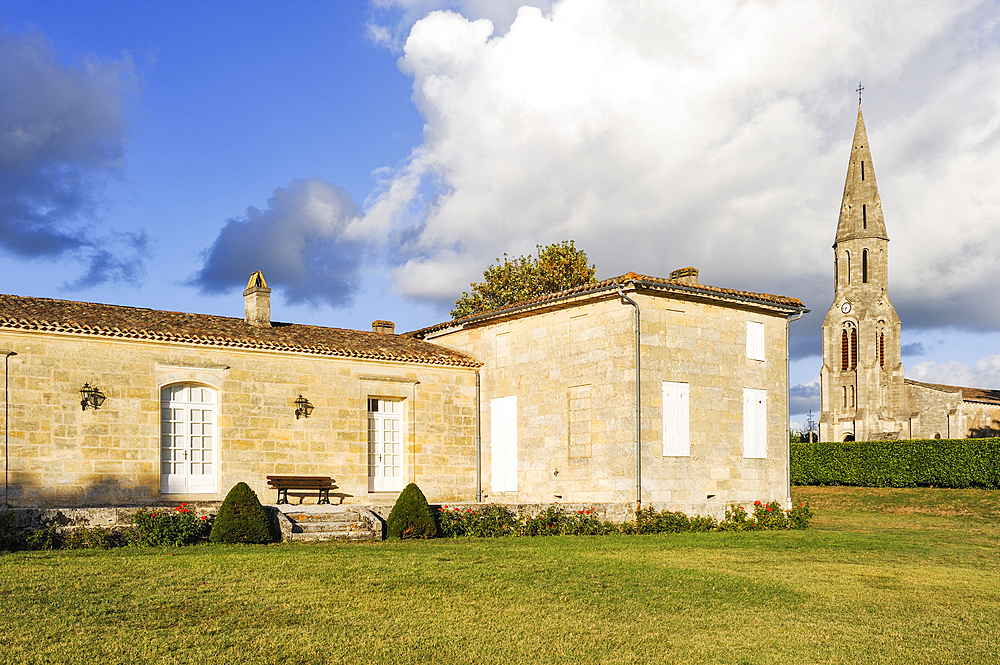 Village of Neac under wine label Lalande de Pomerol,Gironde department,Aquitaine region,south-western France,Europe