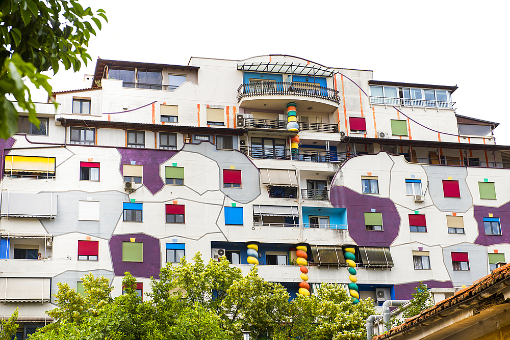 Colourful building on Mustafa Matohiti Street where the Prime Minister lives, Tirana, Albania, Europe