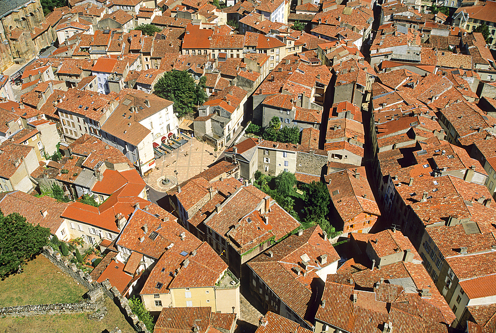 Overview of tiled roof of Foix from the Castle,Ariege department, Occitanie region,France,Europe