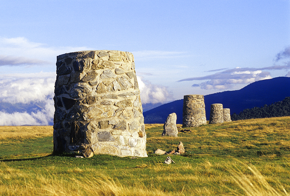 Cairns at Pailheres Pass, Donezan region,Ariege department, Occitanie region,France,Europe