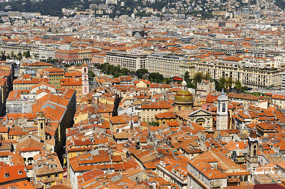 Overview of the Vieux-Nice from a Castle's terrace, Nice,Alpes-Maritimes department,Provence-Alpes-Cote d'Azur region,southeast of France,Europe.
