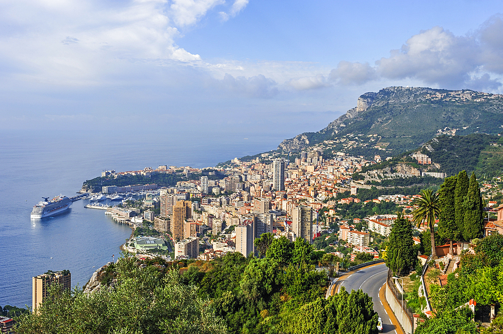 Principality of Monaco viewed from the Corniche, Alpes-Maritimes department,Provence-Alpes-Cote d'Azur region,southeast of France,Europe.