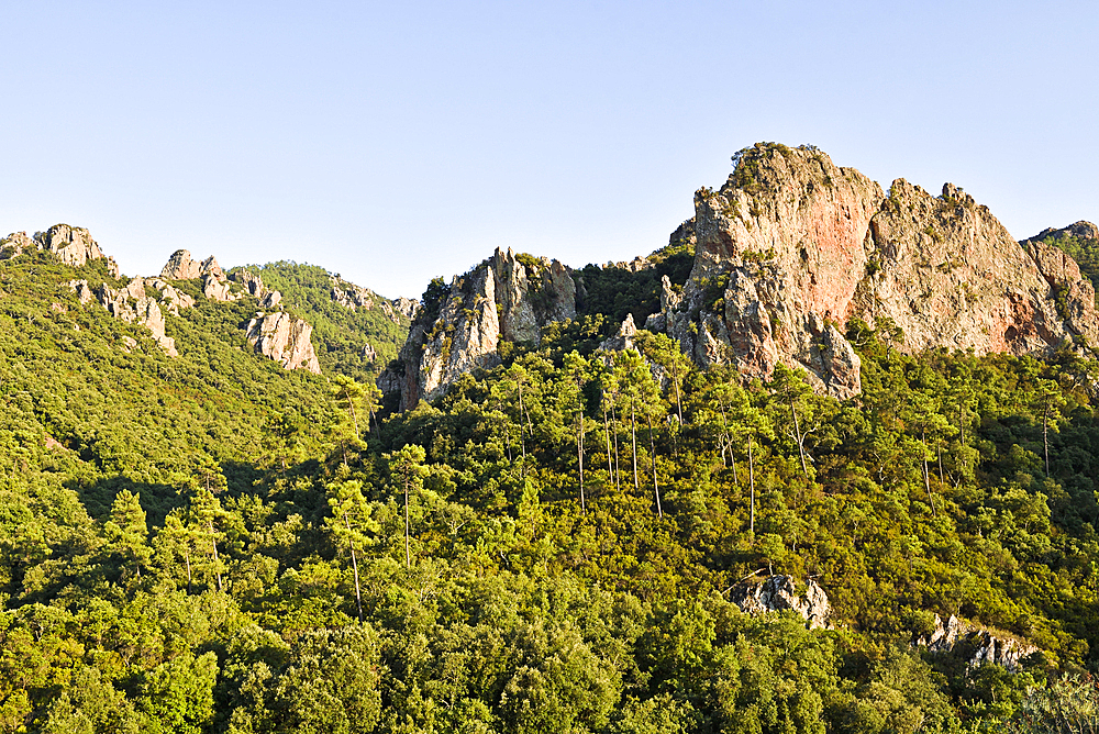 From 'Vallon de Saint-Jean a view of Esterel Massif, Mediterranean coastal mountain range in the departments of Var and Alpes-Maritimes in Provence-Alpes-Cote d'Azur region,France, Europe