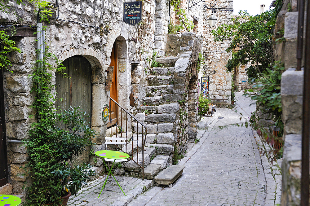 Bystreet in the perched village Tourrettes-sur-Loup.Alpes-Maritimes department,Provence-Alpes-Cote d'Azur region,southeast of France,Europe.