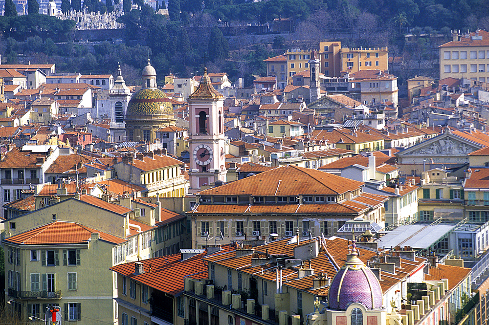 Overview of the Vieux-Nice from a Castle's terrace, Nice,Alpes-Maritimes department,Provence-Alpes-Cote d'Azur region,southeast of France,Europe.