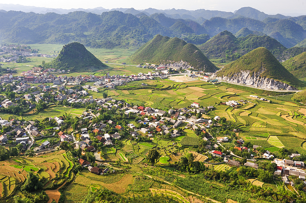 Paddy-fields around Tam Son village viewed from Quan Ba Pass on the road to Yen Minh,Ha Giang province, Northern Vietnam, Southeast Asia