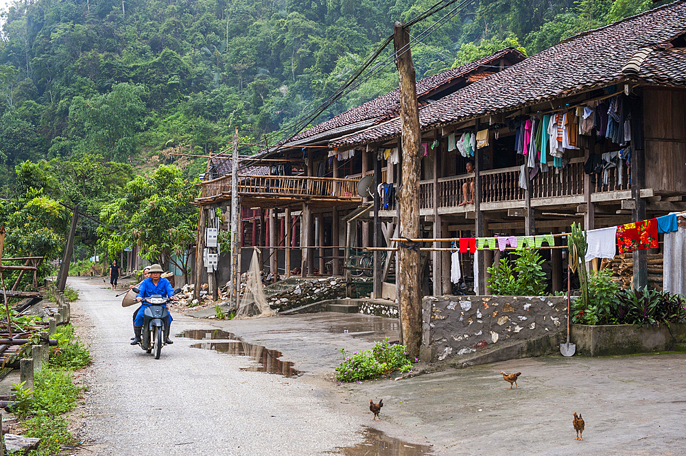 Village on the lakeshore, Ba Be Lake, Bac Kan province, Northern Vietnam, Southeast Asia