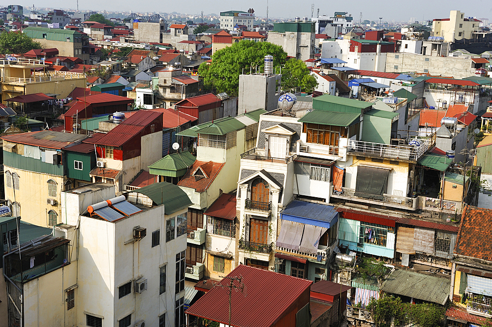 Overview of Hanoi from the roof of Hong Ngoc hotel in Luang Van Can street, Northern Vietnam, Southeast Asia