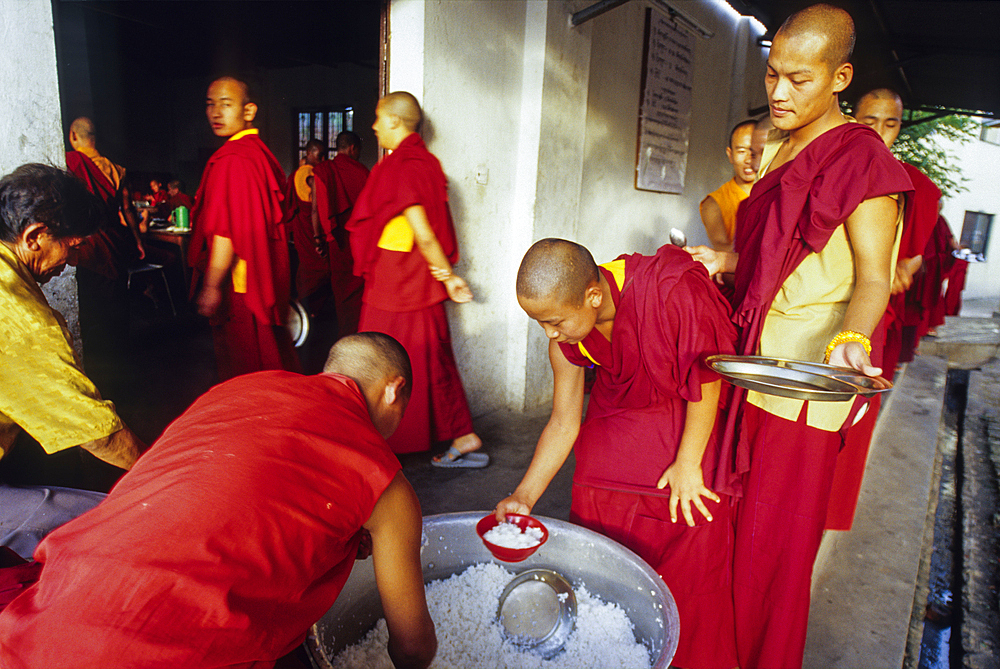 Meal,Shechen monastery,Buddhist philosophy university,Bodnath,Katmandu,Nepal,Himalaya,South Asia