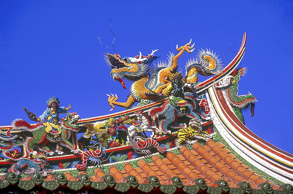 Roof decoration of the Taoist Bao-an temple in Taipei,Taiwan also known as Formosa,Republic of China, East Asia