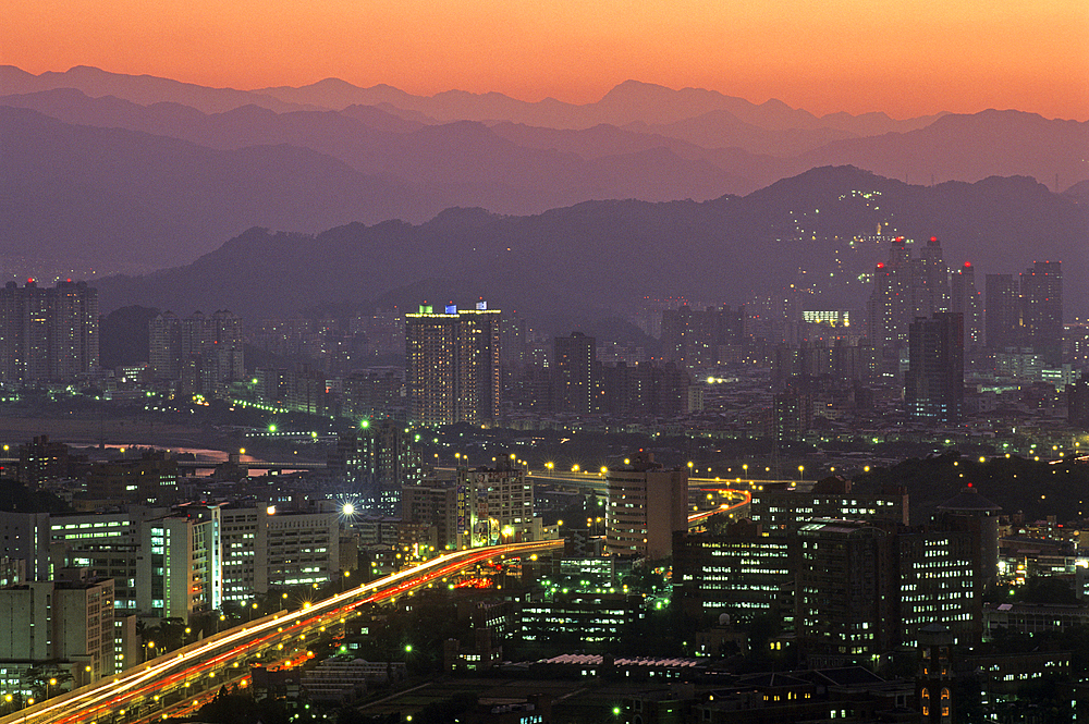 Taipei at dusk,Taiwan also known as Formosa,Republic of China, East Asia