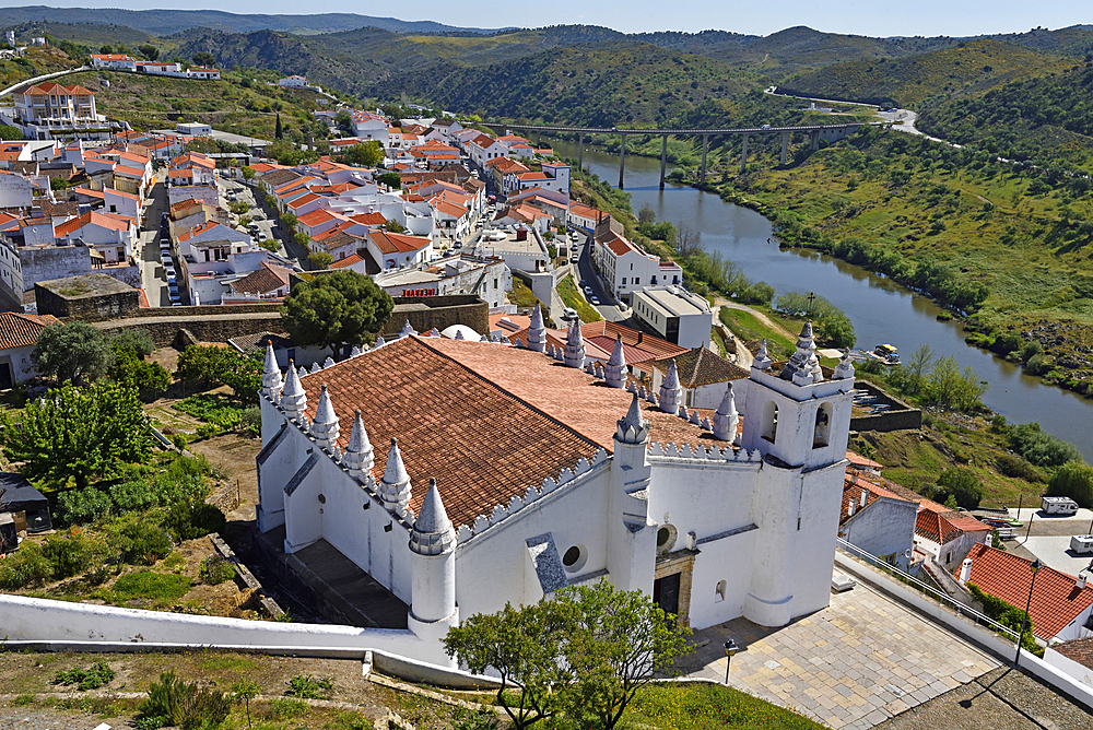 Main Church of Mertola, originally a mosque, overlooking the Guadiana River, Alentejo region, Portugal, southwertern Europe