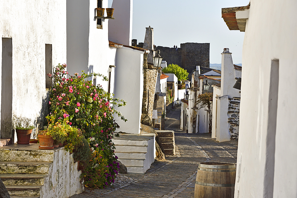 Main street of the Perched village Monsaraz, Municipality of Reguengos de Monsaraz, Alentejo region, Portugal, southwertern Europe