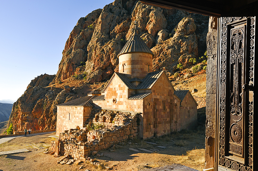 Surb Karapet (St. John the Baptist) Church seen from the upper level of Holy Mother of God Church (Surb Astvatsatsin), Noravank Monastery, near Yeghegnadzor, Armenia, Eurasia