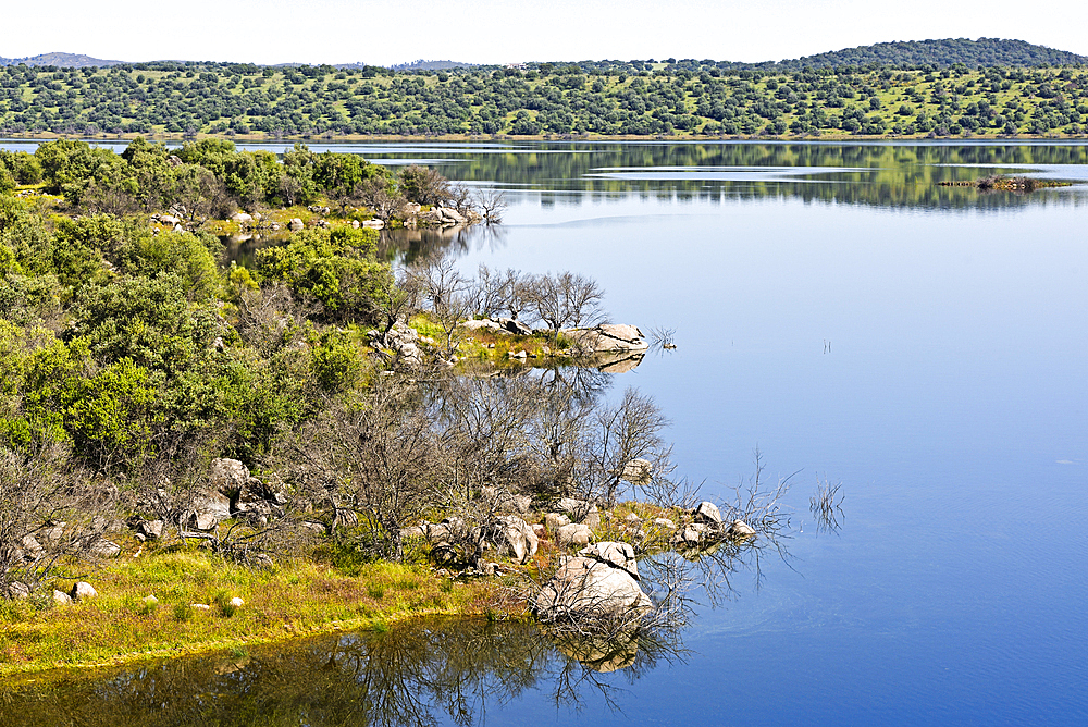 Banks of the dam lake of Alqueva on the Guadiana River near Mourao, Reguengos de Monsaraz, Alentejo region, Portugal, southwertern Europe
