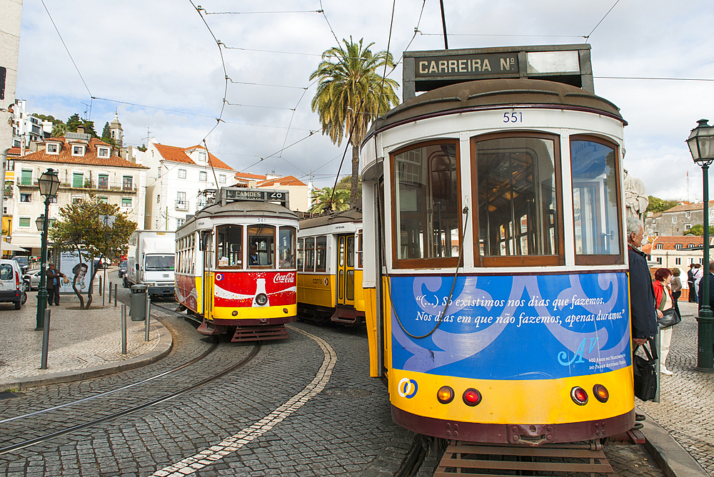 Tramway on the Portas do Sol square, Lisbon, Portugal, Europe