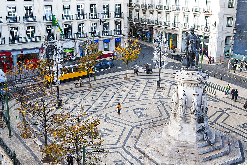 Bronze statue of Luís Vaz de Camões (1524 or 1525 – 10 June 1580), considered as Portuguese language's greatest poet, Camoes square,district of Bairro Alto and Chiado, Lisbon, Portugal, Europe