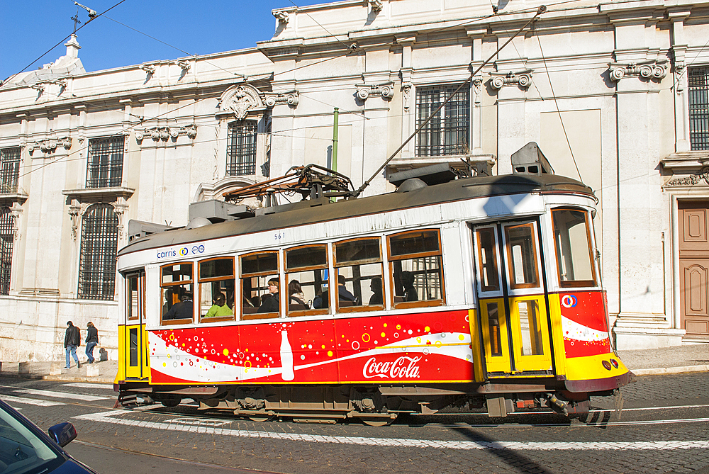 Tram n°12 in Alfama district, Lisbon, Portugal, Europe