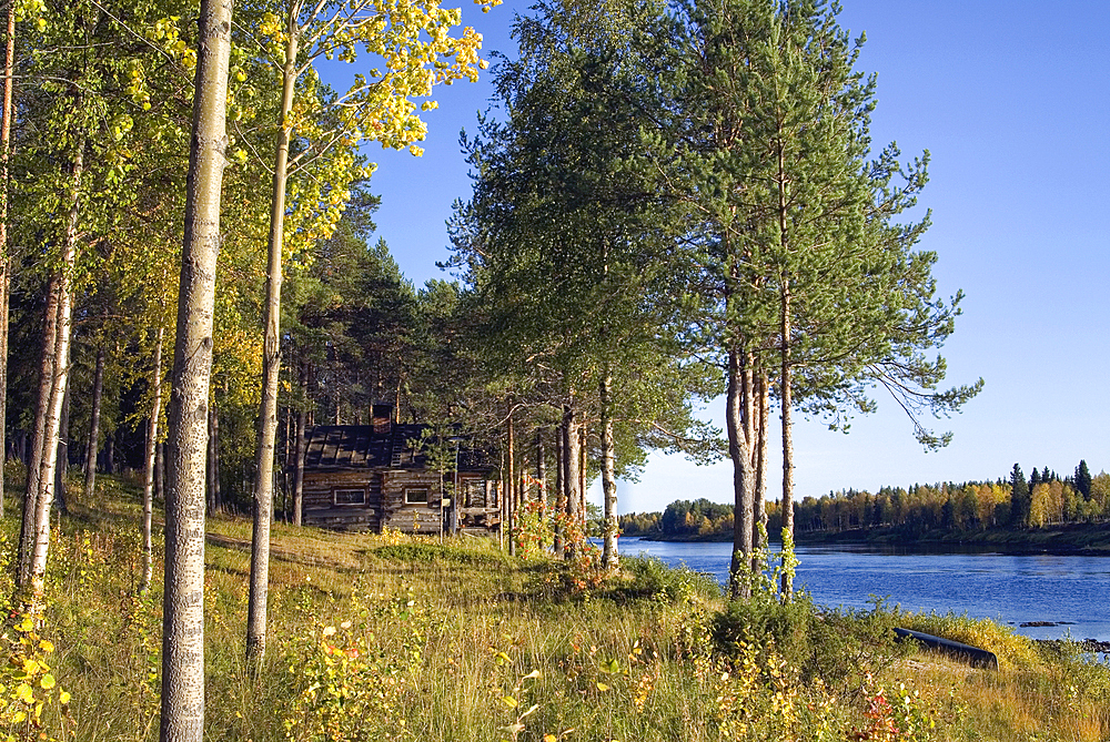Bank of the Kemijoki River, Savukoski region,Lapland,Finland, Northern Europe