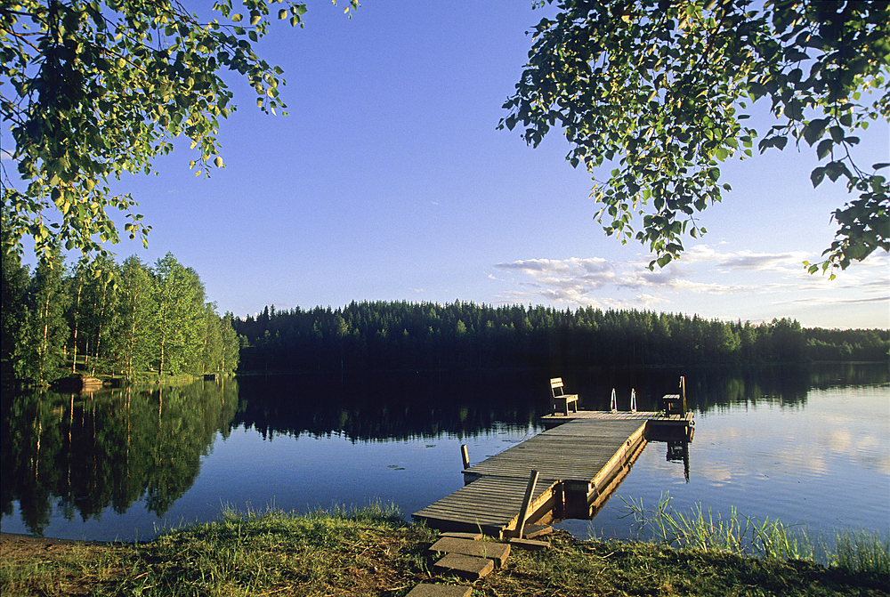 Pontoon,Viitakko resort, Tuusniemi, around Kuopio,region of Northern Savonia,Finland, Northern Europe