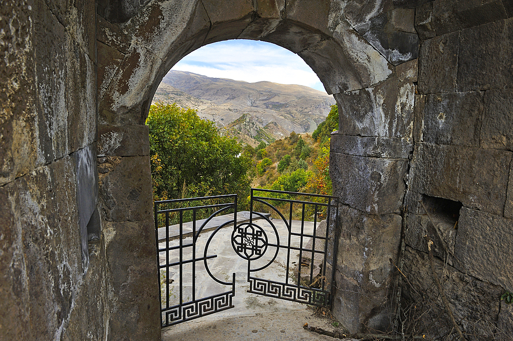 North gate of the Smbataberd Fortress, on the crest of a hill between the villages of Artabuynk and Yeghegis, near Yeghegnadzor, Vayots Dzor province, Armenia, Eurasia