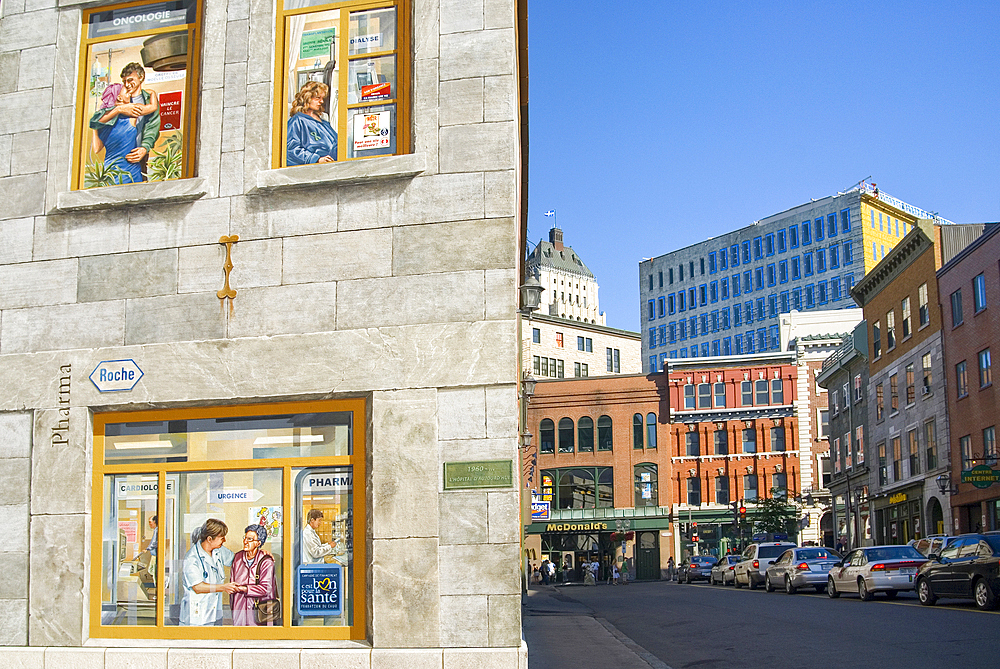 Mural painting in trompe-l'oeil style, Upper-Town of Quebec City, Quebec province, Canada, North America