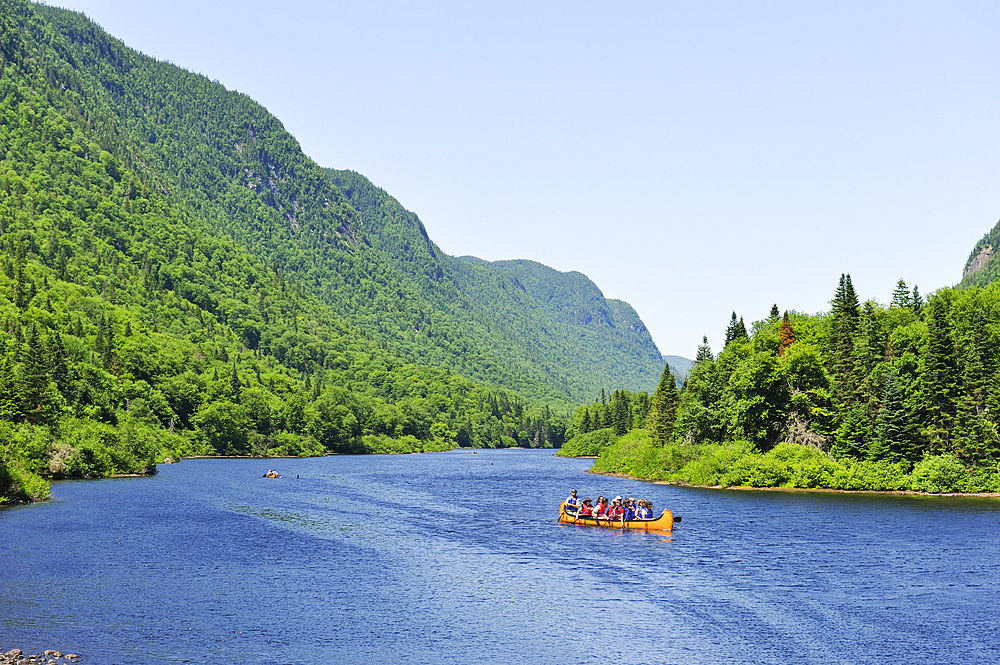 Canoe on Jacques-Cartier River, Jacques-Cartier National Park, Province of Quebec, Canada, North America