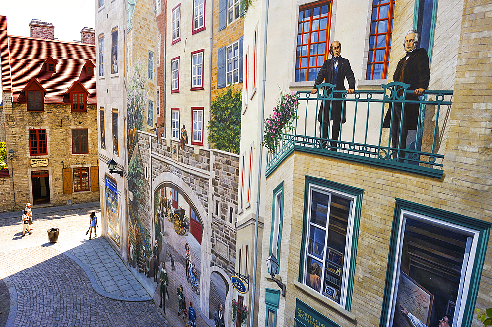 Mural painting, Petit Champlain district, Quebec City, Province of Quebec, Canada, North America