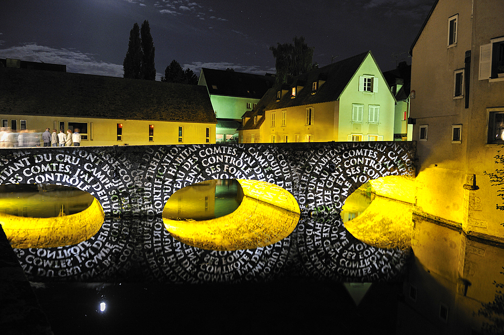 Illumination of the Bouju bridge, Chartres, Eure-et-Loir department, Centre region, France, Europe