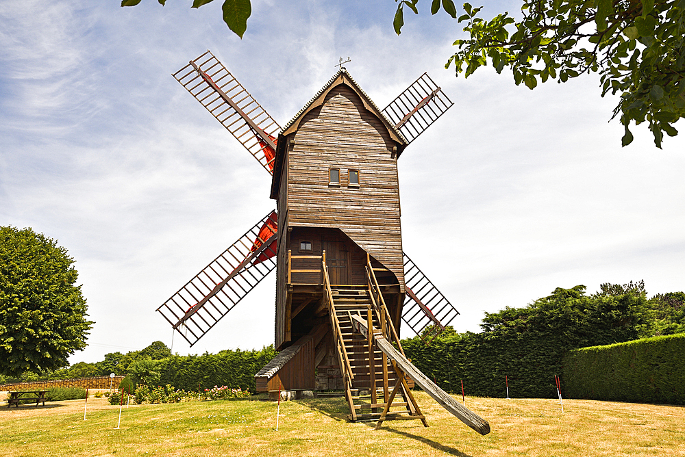 Windmill called Pelard at Bouville, Beauce, Eure-et-Loir department, Centre-Val-de-Loire region, France, Europe