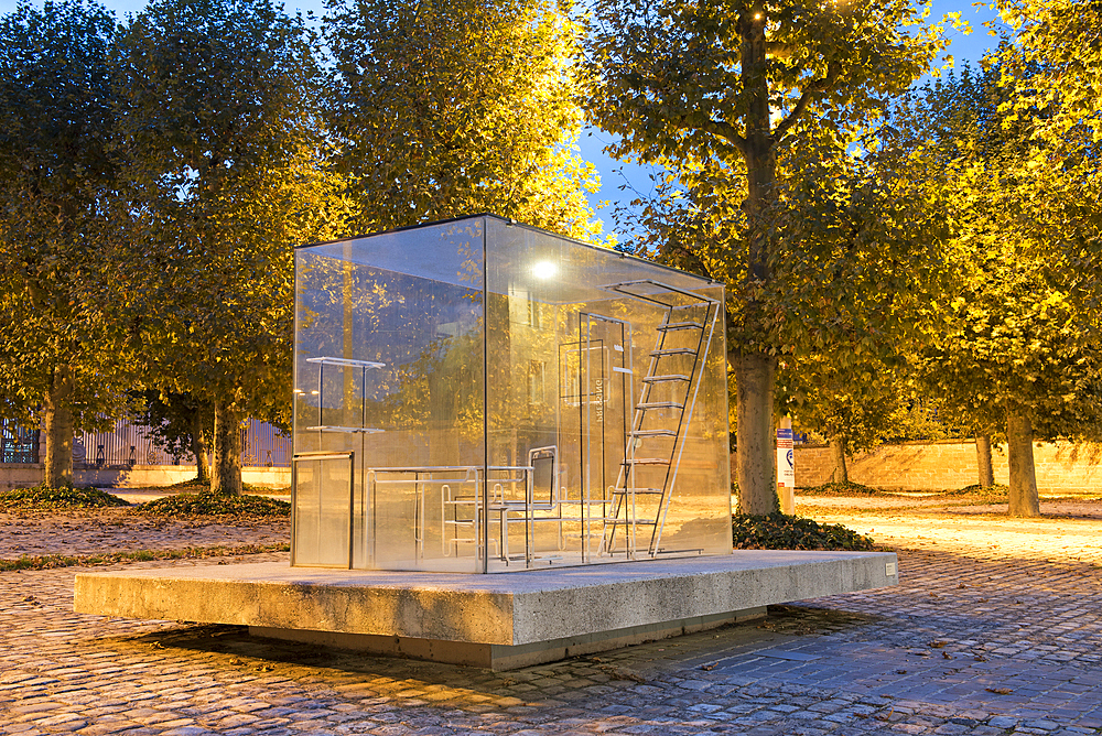 Gimme Shelter by the artist Nathalie Talec, associated with architect A. Nossovski and designer S. Dwernicki, installed in front of the Cite du Design, Saint-Etienne, Loire department, Auvergne-Rhone-Alpes region, France, Europe