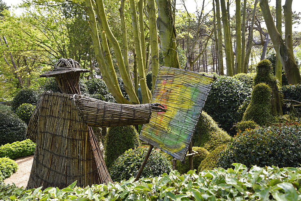 Works by Viktor Szostalo depicting the French painter Claude Monet, Les Jardins d'Etretat, Etretat, Seine-Maritime department, Normandy region, France, Europe