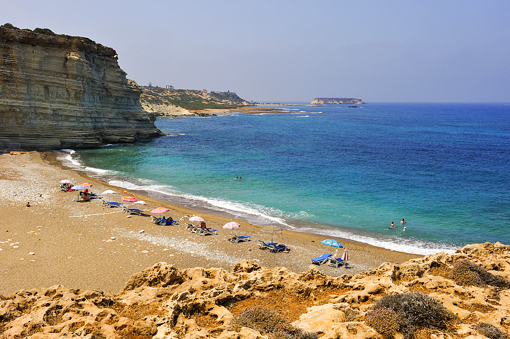 Beach below the cliffs around Cape Drepano, Agios Georgios Pegeia, Cyprus, Eastern Mediterranean Sea, Europe