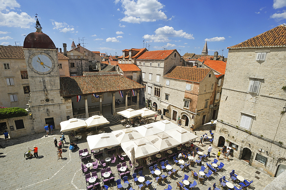 Ivana Pavla II square viewed from the bell tower of Cathedral of St. Lawrence, Trogir, UNESCO World Heritage Site, near Split, Croatia, Southeast Europe