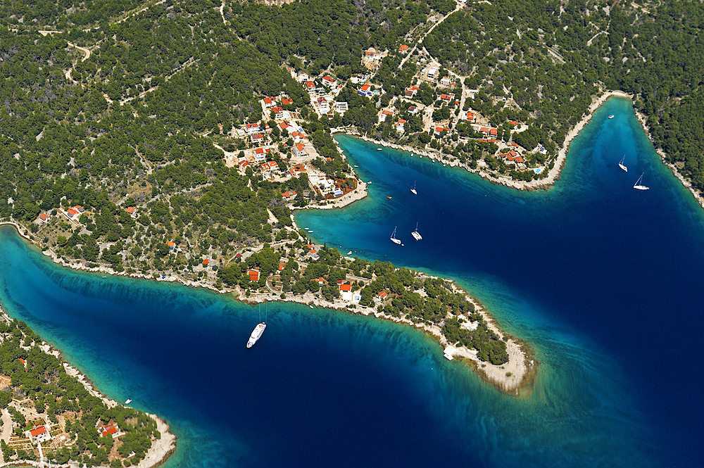 Aerial view of the area around Milna, Brac island, Croatia, Southeast Europe