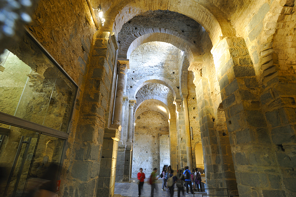 Nave of the church, Monastery of Sant Pere de Rodes, Costa Brava, Catalonia, Spain, Europe