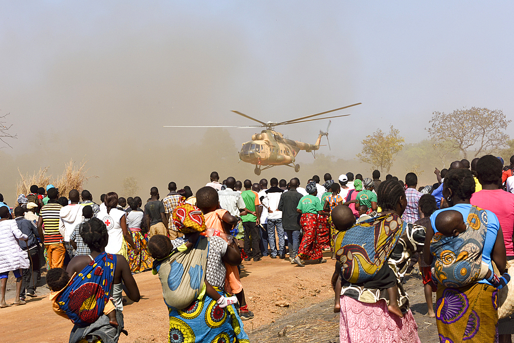 President Banda arriving by helicopter at the Pa Ng'wena Ceremony, Kasama, Zambia, Africa