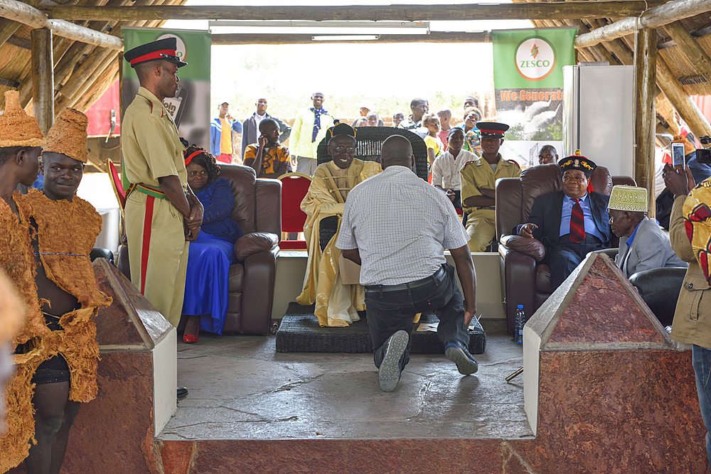 Tributes given to Paramount Chief Chitimukulu at the Ukusefya Pa Ng'wena Ceremony, Kasama, Zambia, Africa