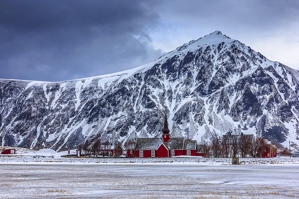 Small Norwegian village in winter (Lofoten Islands), Norway.
