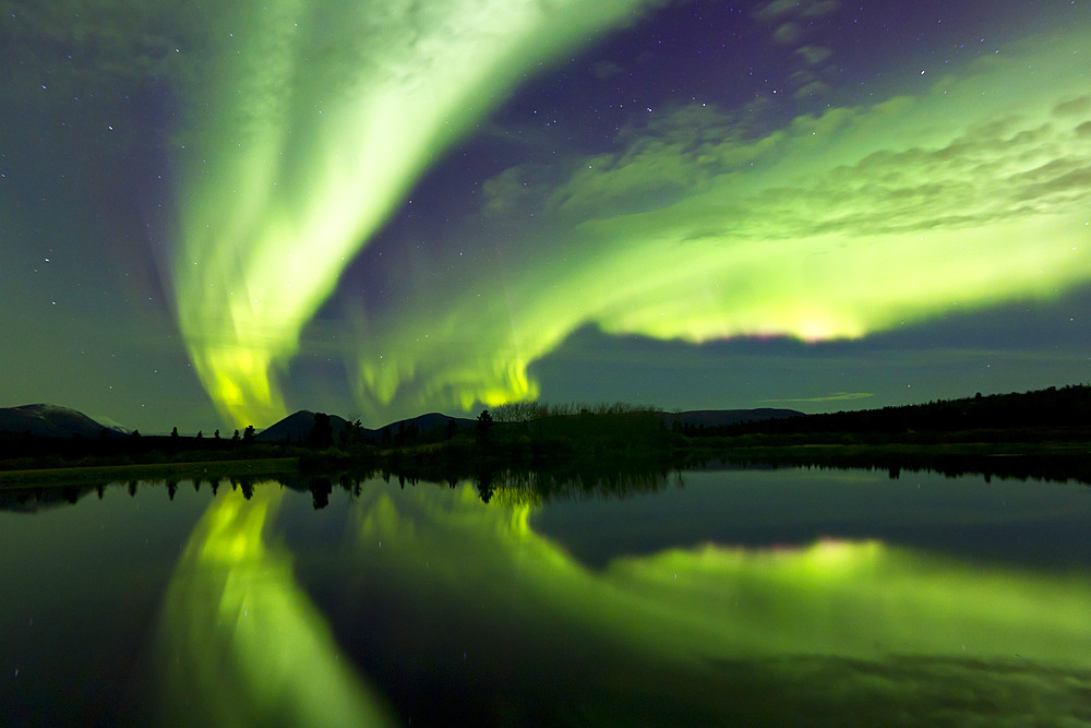 Aurora borealis over Fish lake, Whitehorse, Yukon, Canada.