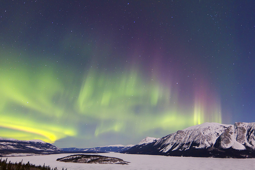 Aurora borealis over Bove Island, Windy Arm, Carcross, Yukon, Canada.