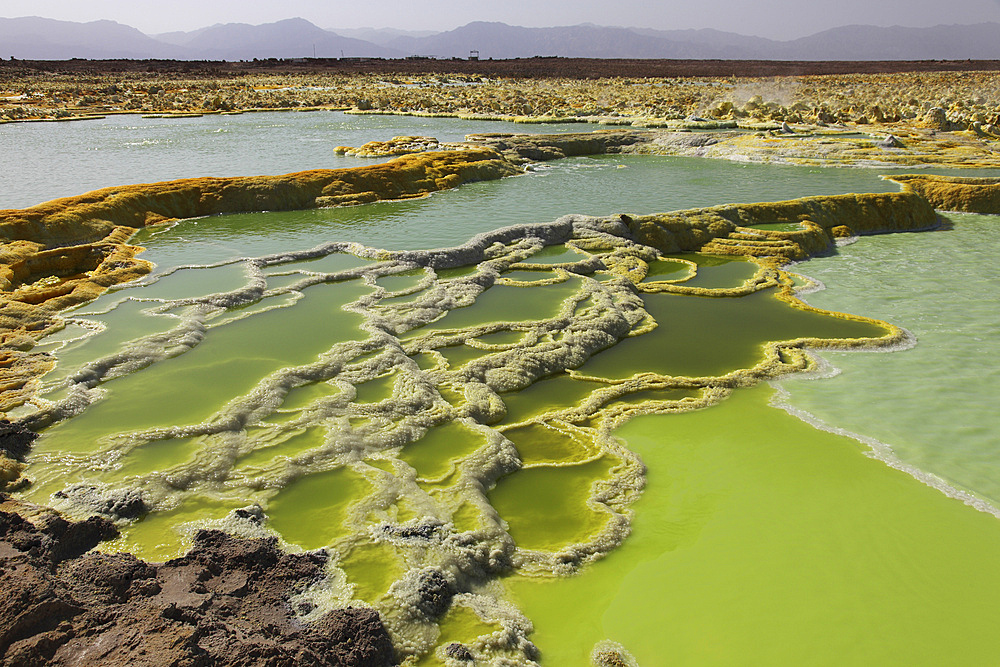 January 27, 2011 - Dallol geothermal area, terraces of potassium salt deposits formed by brine hot springs, Danakil Depression, Ethiopia.