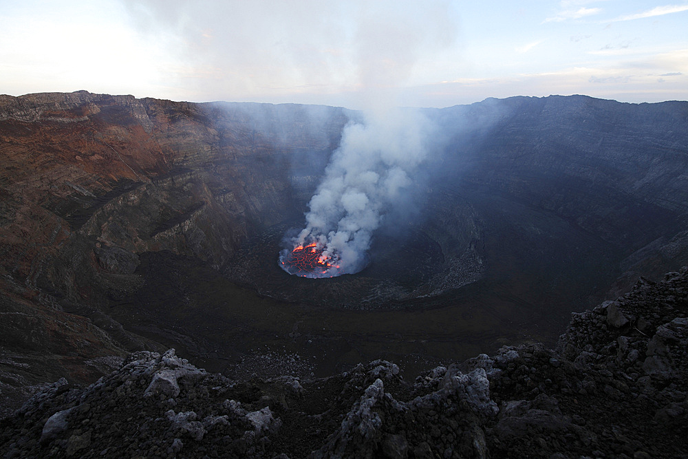 January 22, 2011 - Lava Lake in bottom of summit caldera, Nyiragongo Volcano, Democratic Republic of the Congo.