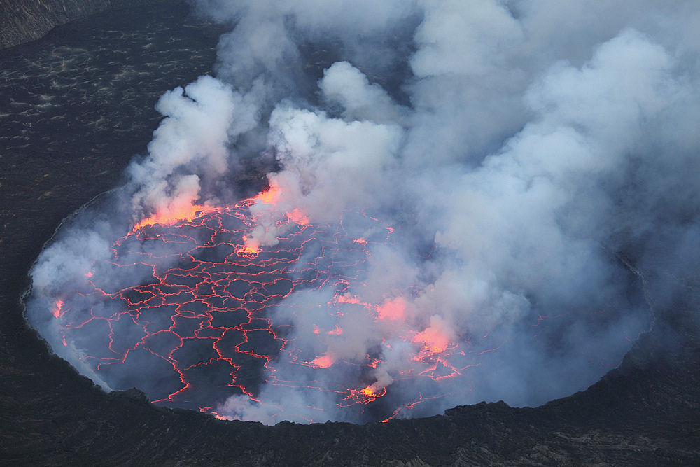 January 22, 2011 - Lava Lake with small lava fountains, Nyiragongo Volcano, Democratic Republic of the Congo.