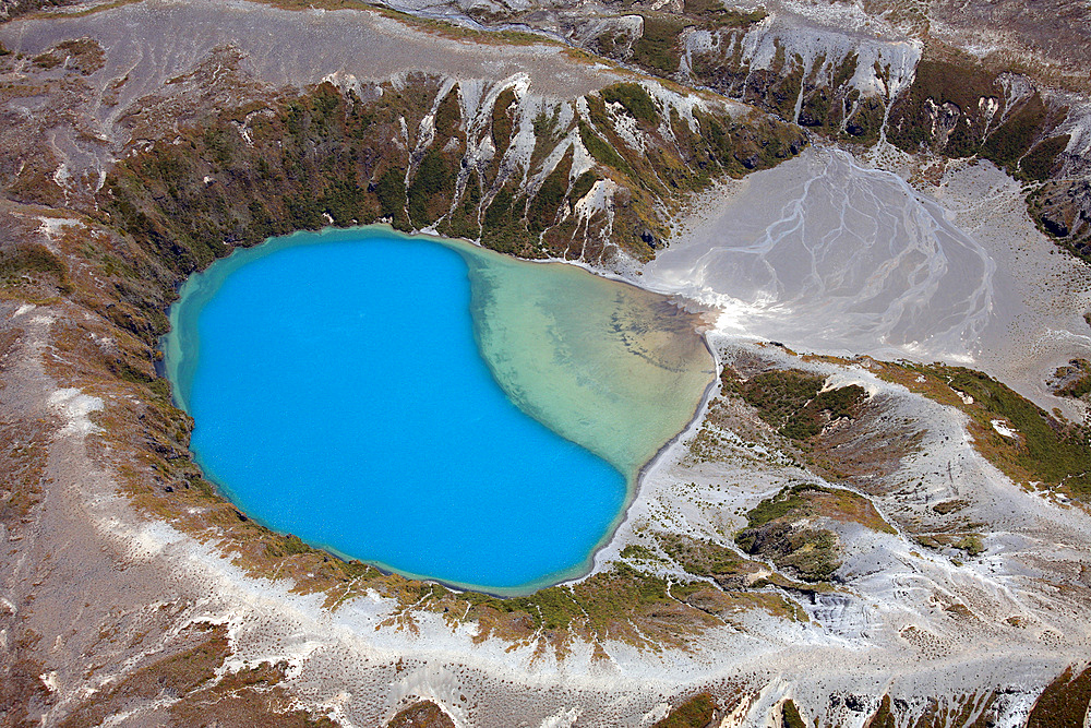 November 2007 - Aerial view of crater lake in Tongariro volcanic complex, New Zealand.