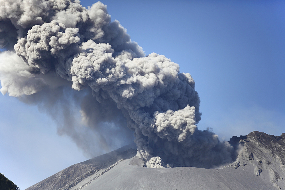 February 24, 2013 - Ash cloud rising following eruption of Sakurajima volcano, Japan