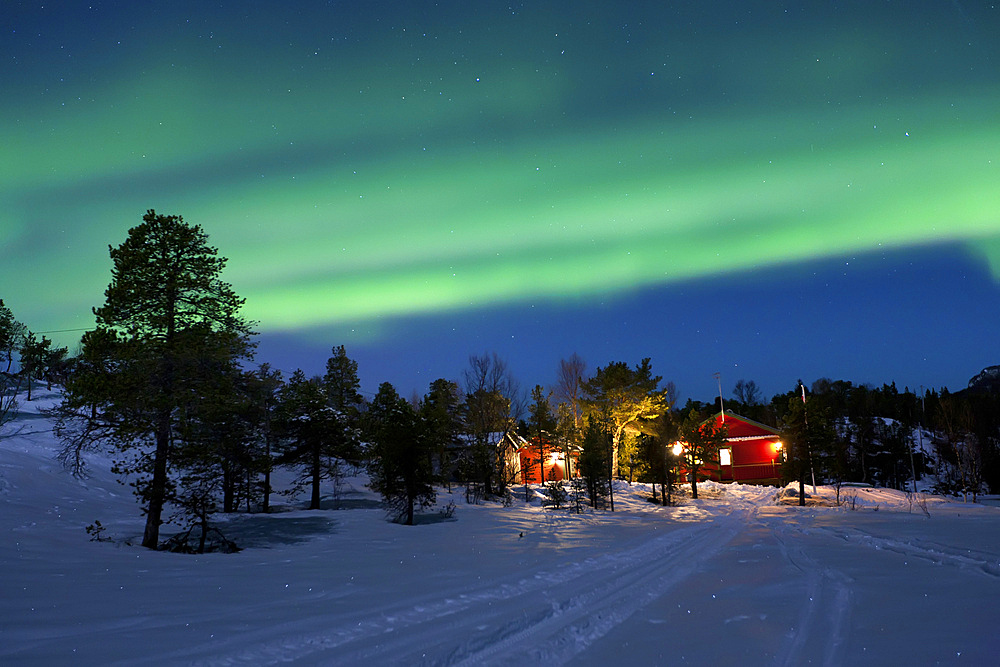 Aurora Borealis, Tennevik Lake, Troms, Norway.
