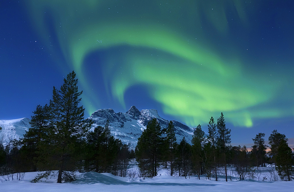 Aurora Borealis over Nova Mountain Wilderness, Troms, Norway.