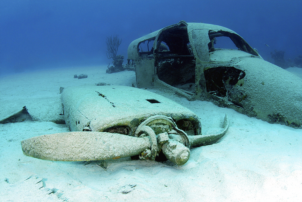 Sunken plane from the film Jaws 4, Nassau, The Bahamas.